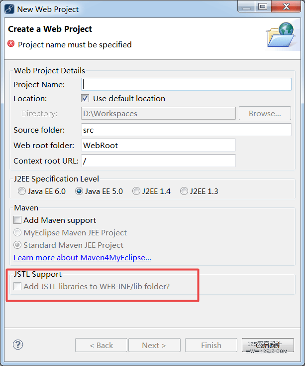 myeclipse 新建web project java EE 5.0以上不能选jstl support